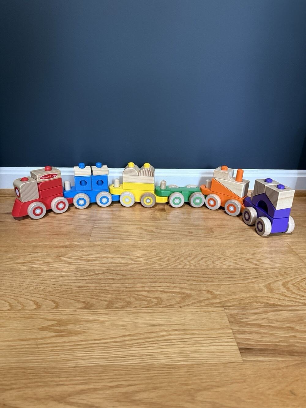 Melissa & Doug Deluxe Wooden Stacking Train, 6 Cars, 18 Blocks Toddler Toy